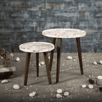 Blossom Solid Wood Round Nested End Table in Paper Finish - Set of 2