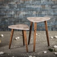 Sinclair Solid Wood Triangle Nested End Table in Paper Finish - Set of 2