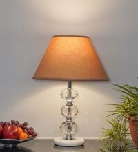 Aspley Chrome Finish Metal Clear Crystal Glass  And White Marble Table Lamp With Beige Cotton Shade
