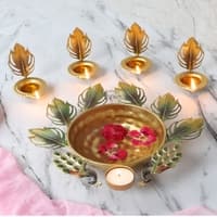 Peacock Tealight Set Of 5 In Gold Colour