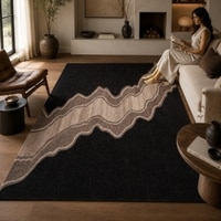 Handmade Natural Wool Area Rug Abstract Canyon Black 5 x 8 Feet Carpet
