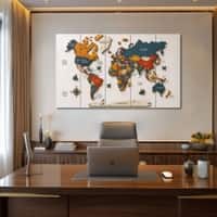 The Castle Decor World Map Wall Art Design 8 Wooden Framed 27x48 Inch
