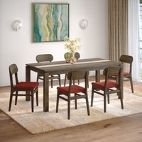 Atlas Crest Storage Solid Wood 6 Seater Dining Table With 6  Lunar Dining Chairs (Finish : Danish Walnut, Chair Colour : Dark Coral)