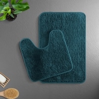 Luxe Home Polyester Newman Contour Bath Mat Set of 2 (Teal 45x75 cm & 40x45)