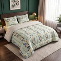 Green Floral 4 Pcs Comforter set with Queen size bedsheet + 2 Pillow covers