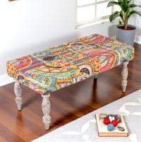 Bestone Solid Wood Bench In Multicolour Patch Kantha Fabric