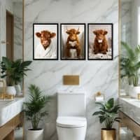 The Castle Decor Highland Cow Bathroom Wall Art Set of 3 8x12 Inch