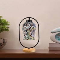 Devansh Multicolor Glass Wooden & Iron  Table Lamp -17 Inch Height  -Akl