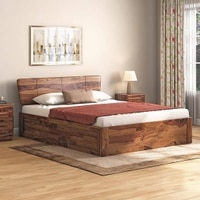 Marieta Solid Wood King Size Box Storage Bed In Teak Finish
