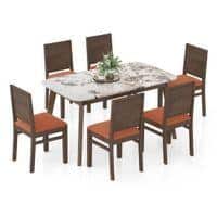 Lunar Alaska Exotic Stone 6 Seater Dining Table with Atlas Dining chair Set
