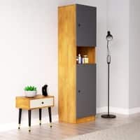 Hexa Red Wooden 2 Door Wardrobe with Hanging Space in Giant Wood and Slate Grey Colour