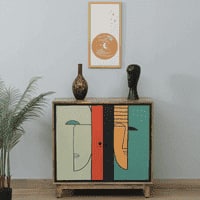 Pluma Mango Wood Hand Painted Multicolor 2 Door Cabinet In Natural Finish