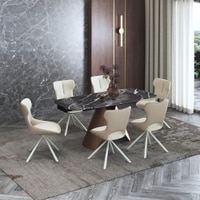Aeris Ceramic 4 To 6 Seater Extendable Dining Table With 4 Tulip Dining Chairs (Finish : Black Jade, Chair Colour : Cream)