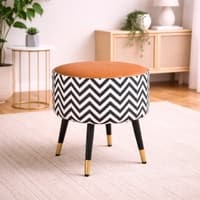 Doe Buck Zik Zak Chevron Printed Ottoman Stool in Tan and Black Colour with Gold Tipped Legs