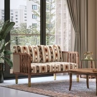 Taran 2 Seater Wooden Sofa in Sunset Ikat Stripes Colour
