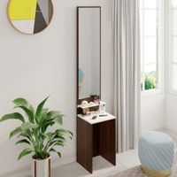 BLUEWUD Alesti Engineered Wood Slim Dressing Table Full Length Rectangular Wall Mount Mirror With Utility Shelf (Wenge & White)