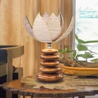 Devansh Lotus Bamboo  Table Lamp With Wood Pebble Lamp (12X12X17.25) Inches