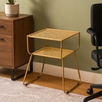 Rattan Iron Side Table in Gold Colour