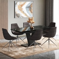 Caribu 4 To 6 Extendable Dining Table With Set Of 6 Doris Swivel Accent Chairs (Colour- Dark Grey, Finish- Black High Gloss)