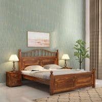 Syan Sheesham Wood King Size Bed Non Storage Provincial Teak Finish (72 x 78 inches)