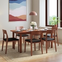 Dane Solid Wood Dining Table 6 Seater with 6 Clarke Solid Wood Dining Chairs (Finish: Honey, Colour: Black Leatherette)