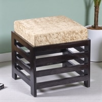 Houston Sheesham Wood Stool with Ivory Sparkle Velvet Cushion