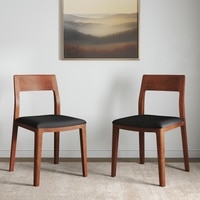 Clarke Solid Wood Dining Chair Set of 2 in Honey Finish with Black Leatherette