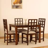 Globally Indian Sheesham Wood 4 Seater Dining Table Set With 4 Seater  Cushioned Chairs - Block Backrest