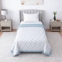 Blue And White Floral Cotton 400 Tc Reversible Single Bed Dohar 240 X160 Cm