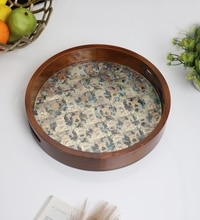 Birdcage Garden Round Wooden Tray – Vintage Floral Pattern- Large (1 Piece)
