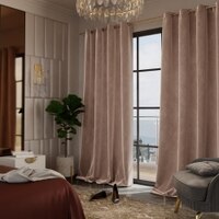 Stoa Paris Velvet Long Door Curtains, Premium Dim-Out Curtain for Pack of 2, Date Night - Parisian Blush