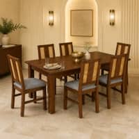 Globally Indian Giselle Solid Sheesham Wood 6 Seater Dining Table Set 6 Chairs Terracotta Orange
