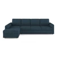 Apollo Fabric Sectional Sofa (Colour : Indigo Blue, Cushion : Soft, Back Type : Regular, Seating Capacity : Left Aligned 3 Seater + Left Aligned Chaise + Ottoman)