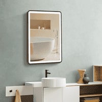 Modern Rectangular LED Mirror Black Stainless Steel Frame with Shelving