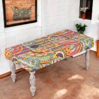 Bestone Solid Wood Bench In Multicolour Patch Kantha Fabric