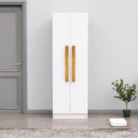 Hexa Red Wooden 2 Door Wardrobe with 4 Shelves in Frosty White Colour