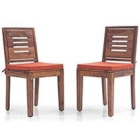 Capra Solid Wood Dining Chair in Teak Finish & Burnt Orange Colour - Set of 2