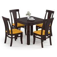 Arabia-Fabio 4 Seater Dining Table With Set Of 4 Chairs (Colour- Matty Yellow, Finish- Mahogany)