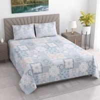 Cream Floral Cotton 400 Tc Flat Queen Size Bedsheet With 2 Pillow Covers