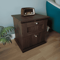 Taro Engineered Wood Bedside Table In Walnut Finish