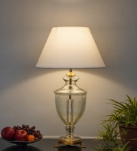 Mystic Hand Cut Rippled Glass And Brass Casted Metal Table Lamp With White Cotton Shade
