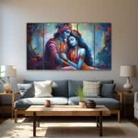 The Castle Decor Radha Krishna Spiritual Wall Art Framed Painting 27x48 Inch (Style 4)