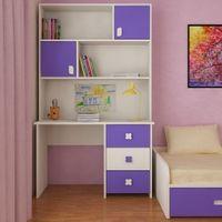 Flora Kids Study Desk cum Bookshelf with Shuttered Cabinets Open Shelves and Drawers in Ivory Lavender Purple Colour