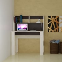 Marina Study Desk with Built in Bookshelf and Drawer in Ivory Coffee Walnut Colour