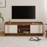 BLUEWUD Charley Engineering Wood Floor Standing TV Entertainment Unit Set Top Box Stand/TV Cabinet Panel with Shelves for Books & D�cor Display Unit Bed Living Room Upto 50" (Brown Maple & White)