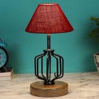 Gabrielle Maroon Jute Table lamp with Wood & Iron Base