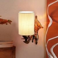 Devansh Metal Electric Wall Light in Antique Gold Colour with off-white Shade Count of 1 Light