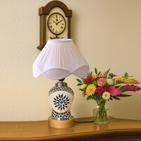 Devansh Off-White Vintage  Cotton Pleated Shade Lamp With Wood & Mosaic Glass Base For Decoration/Office/Home/Gifting/Study For Decoration/Office/Home/Gifting/Study