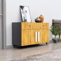 Hexa Red Multipurpose Storage Cabinet With 2 Drawer 2 Door in Slate Grey And Giant Wood Colour