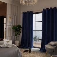 Stoa Paris Velvet Curtains for Door, Premium Dim-Out Curtain for Pack of 2, Date Night - Blue Enigma